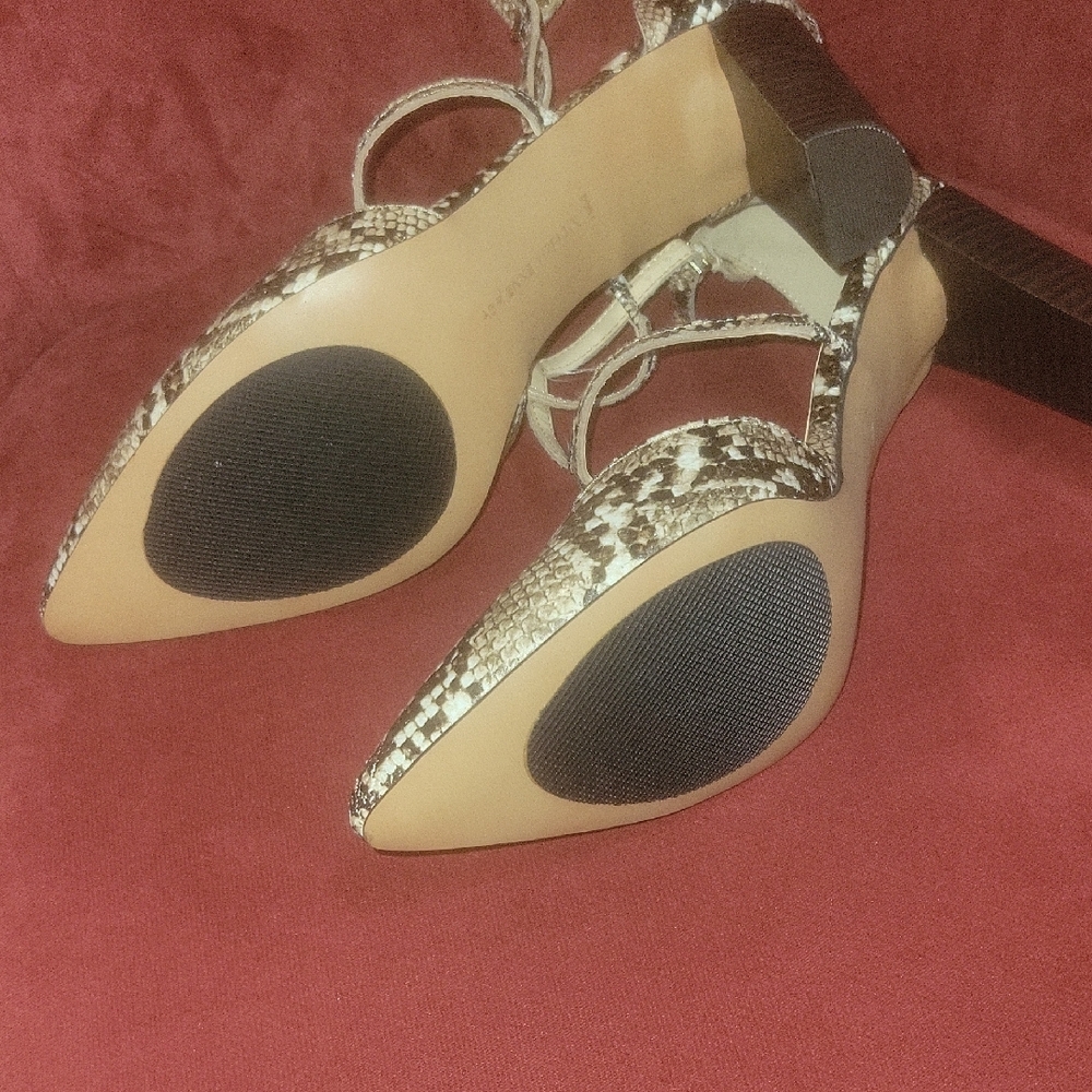 Adrienne Vittadini Brown and Cream Snakeskin Heels - Picture 5 of 5